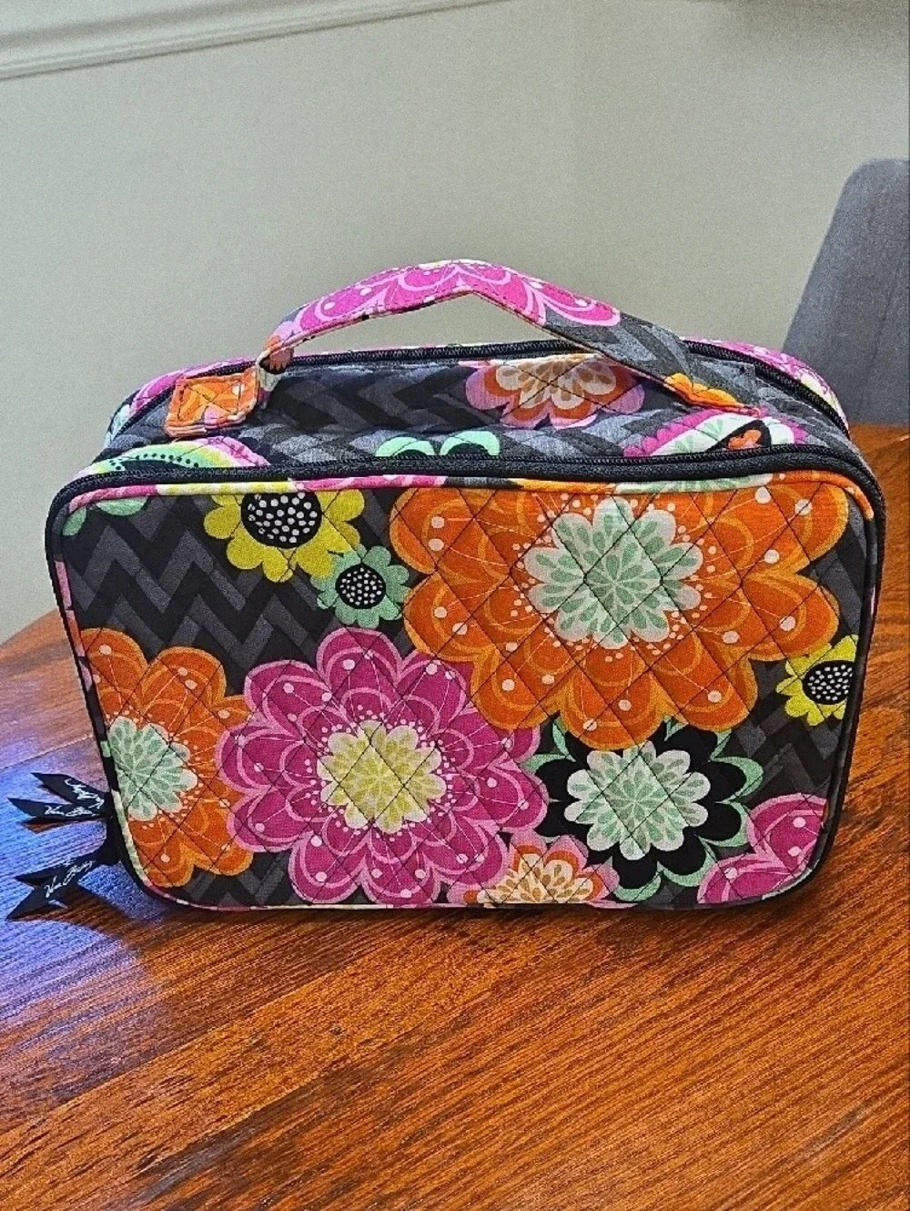 Vera Bradley Quilted Floral Cosmetic Case - Black, Orange, Pink, Yellow